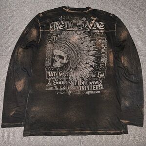 Rare Y2K Affliction Black Graphic Long Sleeve Grunge Shirt